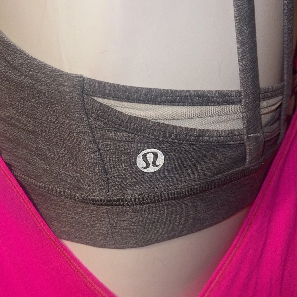 Lululemon ladies Hot Pink and Gray No Limits Sports Bra with attached tank